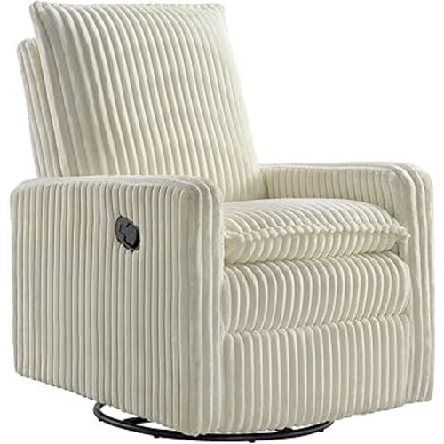 Oxford Baby Uptown Upholstered Swivel Glider and Recliner Nursery Chair - Corduroy, Pearl White