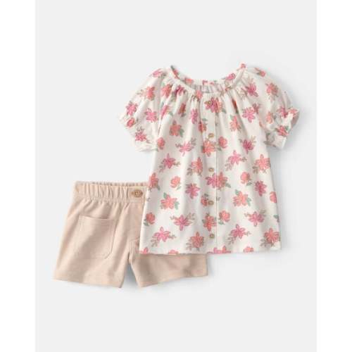 Toddler Girl 2-Piece Floral Top & Short Set - Cream/Tan | Carter's