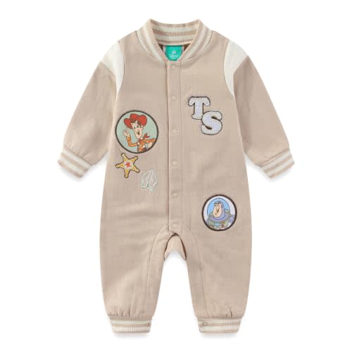 Disney Toy Story Woody Baby Boys Romper Coverall for Newborn Infants | officially licensed, long sleeve one-piece outfit, easy snap button closure, easy-care fabric