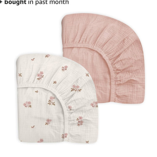 Mini Crib Sheets for Baby Boy Girl 2 Pack, Neutral Mini Crib Mattress Sheet 24" x 38", Muslin Nursery Bedding Soft and Breathable Comfort (Vintage Blossom & Pink)