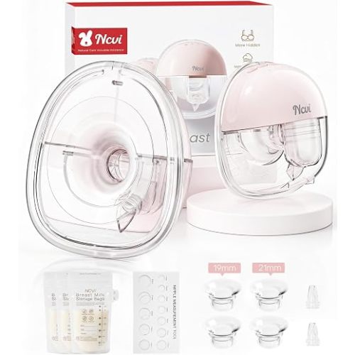 NCVI Wearable Breast Pump for Moms, <42dB for Office, Home, Travel (Pink)