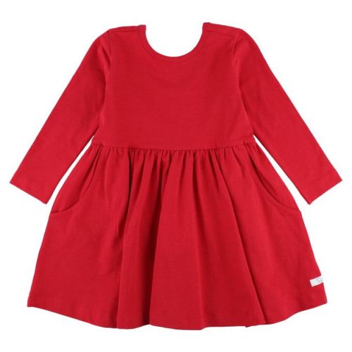 RuffleButts Baby Girls Long Sleeve Twirl Dress - Red, 12-18m
