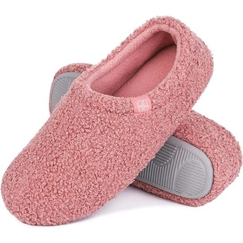 HomeTop Women's Fuzzy Curly Fur Memory Foam Loafer Slippers with Polar Fleece Lining