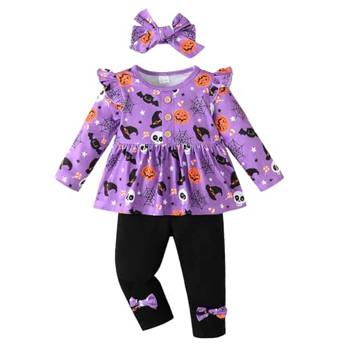 YWFSHOP Baby Girl Clothes Outfits Ruffle Sleeve Shirt Top and Pants Toddler 3 Piece Set Fall Winter