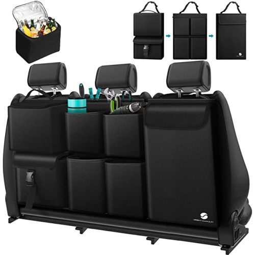 ORIENT FAMULAY Hanging Car Trunk Organizer with Cooler, Large Pockets, Zippers Detachable Seat Back Waterproof Car Storage Trunk Organizer for Jeeps, SUVs, Black