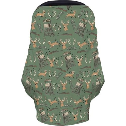 Deer Hunting Baby Car Seats Covers Hunter Tree Stand Multi-Use Breathable Nursing Cover Wild Animals Hunter Infant Carseats Canopy Stroller for Babies Boys Girls Shower Gifts
