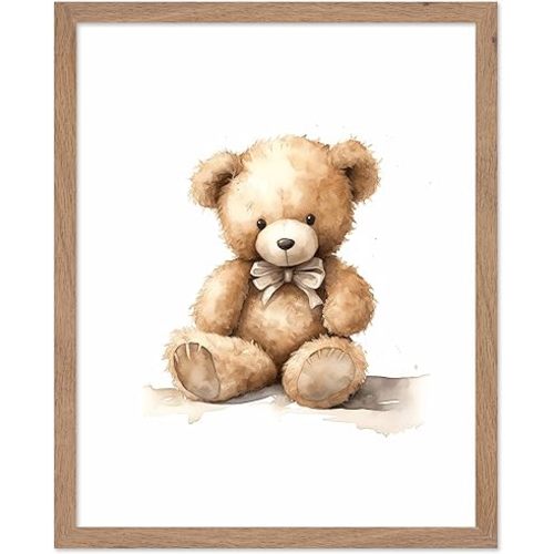 Poster Master Cute Baby Bear Print - Plush Teddy Bear Poster - Plushie Art - Nursery Wall Design - Gift for Boys, Girls & Parents - Minimal Wall Decor for Kid's Room or Bedroom - 8x10 Beige Framed