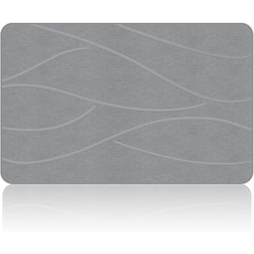 Stone Bath Mat Diatomaceous Earth Shower Mat Non-Slip Super Absorbent Diatomite Stone Bath Mats for Bathroom Floor Quick Drying Natural Easy to Clean(23.6''×15.4" Gray)