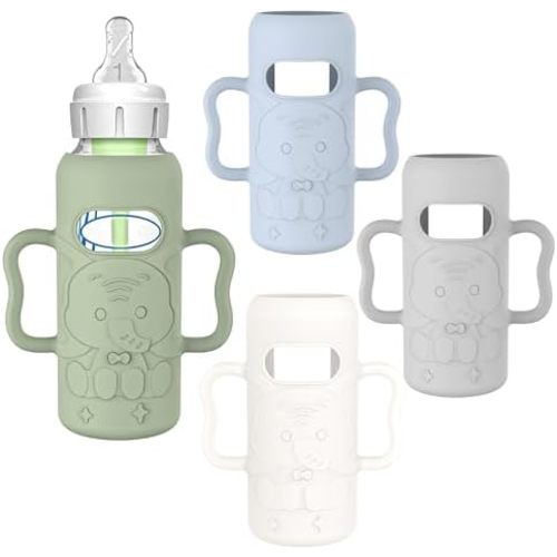 KingKam 4 Pack Silicone Sleeves for Dr. Brown's Glass Baby Bottles 8oz