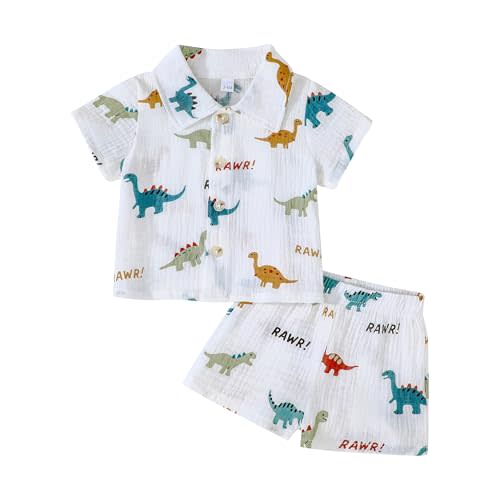 SUREPOCH Baby Boy Clothes Set Summer Toddler Short-Sleeve Shirt & Elastic Waist Shorts Set For Baby Boy Outfits