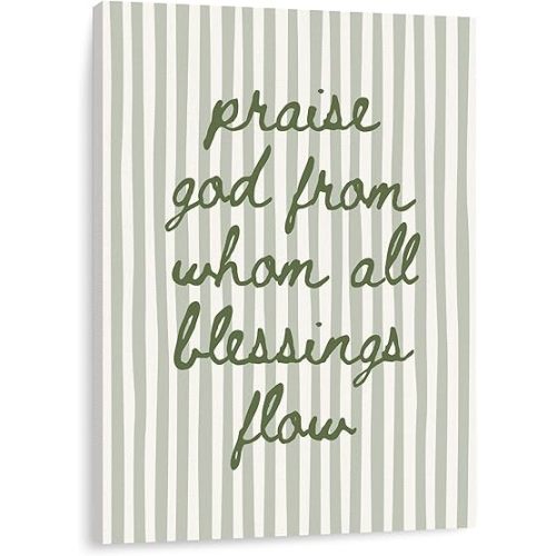 IWGDNJS Sage Green Christian Wall Art, Praise God From Whom All Blessing Flow Bible Verse Religious Scripture Green Striped Canvas Wall Art Prints for Room Home Dorm Apartment, 11x14 Inch