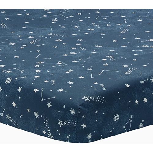 Lambs & Ivy Sky Rocket Blue Stars/Galaxy/Space 100% Cotton Fitted Crib Sheet