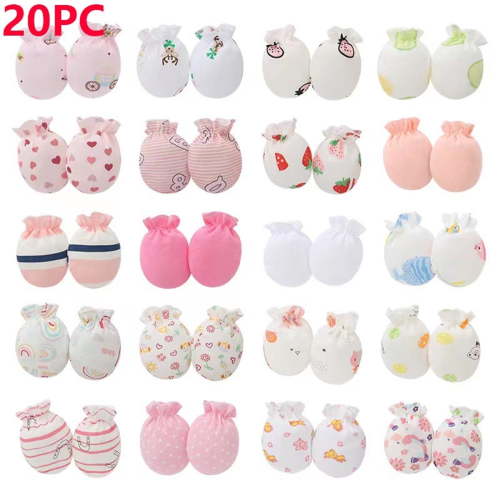 20 Pairs Toddler Mittens 0-12 Months Anti Scratch Cute Print Newborn Protection Hand Gloves For Boys Girls (Free Size, White-A)