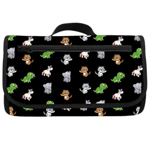 Love By Emi Portable Diaper Changing Pad, A Waterproof Travel Station and Foldable Clutch with Storage Pockets, an On-The-Go Baby Essential for Newborns and Toddlers with Cute Animals Pattern (Black)