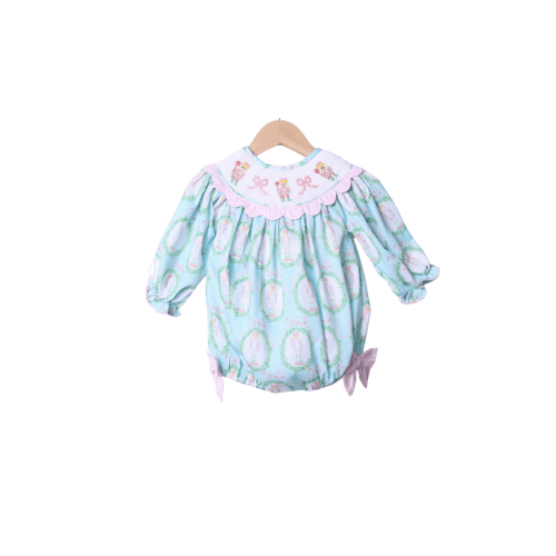 Smocked Nutcracker Mint and Pink Scalloped Bubble