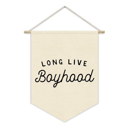 Boy Room Decor,Long Live Boyhood Canvas Banner Nursery Playroom Wall Decor for Boys Bedroom Toddler Decorations Teen Boy Room Decor,Playroom Decor Wall Hanging Flag 15x11 Inch（White)