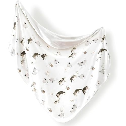 GRSSDER Super Soft Stretchy Jersey Knit Swaddle Blankets for Baby Girls and Boys, Double Layer Receiving Blankets 34 x 44 Extra Large for Swaddling, Farm Animals