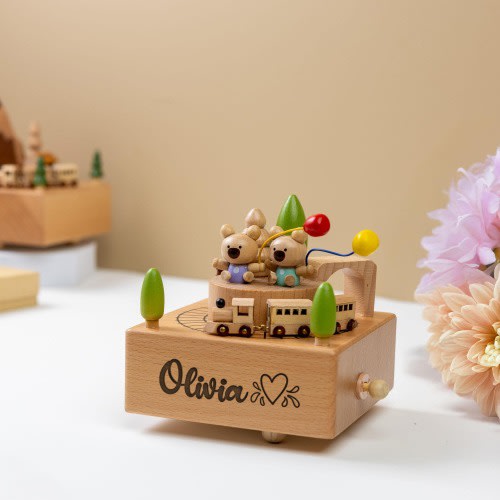 Engraved Baby Name Music Box, 1st Birthday Gift, Baby Shower, Personalized Wooden Music Box, Gift for Kid, Musical Train, Birthday Gift