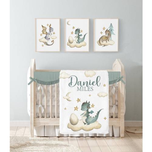 Personalized Dragon Blanket- Dragon Baby Blanket with name -Custom Baby Shower Gift -Kids Name Blanket- Dragon Crib Bedding -Dragon Gift 322
