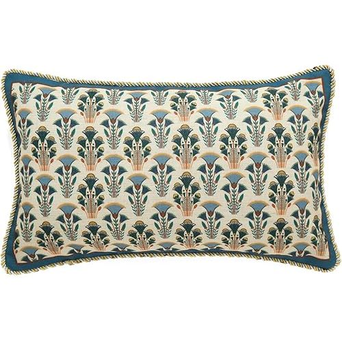 patdrea Designer Rectangle Throw Pillow Covers,Rustic Vintage Blue Linen with Floral Pattern Pillow Cover,Decorative Lumbar Pillowcases Cushion for Bed Living Room Outdoor Car,12"x20"