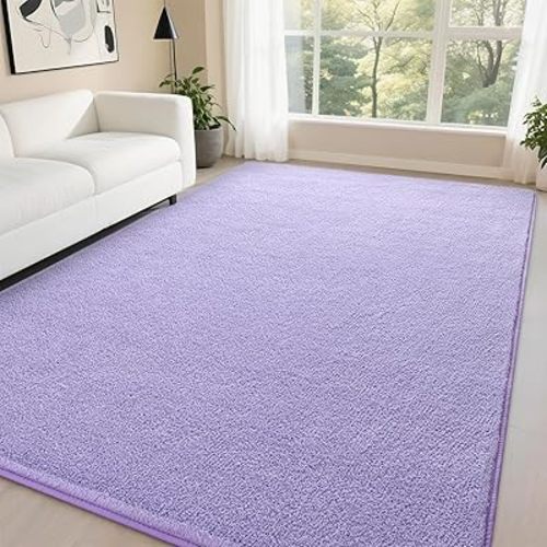 DweIke Modern Area Rugs for Living Room Bedroom, 4x6 Purple Thickened Memory-Foam Throw Carpet, Super Soft Kids Boys Girls Rug, Non-Slip and Washable Carpets for Dorm Nursery Classroom Decor
