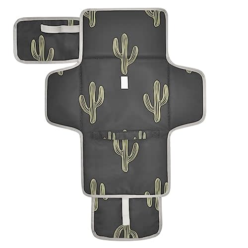 Black Cactus Portable Diaper Changing Pad - Waterproof Foldable Baby Diaper Changing Pad with Built-in Pillow, Travel Diaper Changing Mat for Newborn Baby