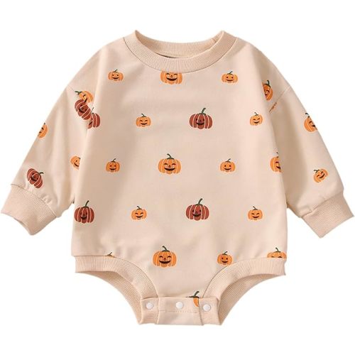 FYBITBO Halloween Baby Girl Boy Clothes Pumpkin Romper Sweatshirt Onesie Long Sleeve Bodysuit Top Fall Winter Outfit