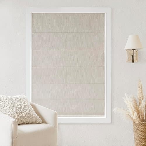 Madison Park Cordless Roman Shades, Total Blackout Window Blind Privacy Window Shades, Thermal Insulated Cordless Window Treatment for Bedroom, Living Room, Quincy, Single Panel 29" W X 64" H Linen