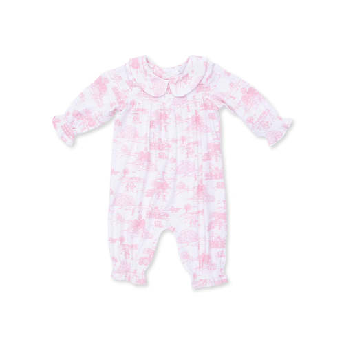 Smocked Long Sleeve Romper, Golf Toile Pink