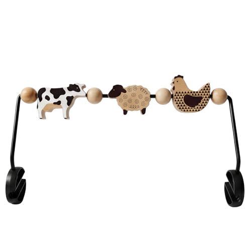 Baby Bouncer Toy Bar Compatible with Baby Bjorn Bouncers, Durable Natural Wooden Toy Bar for Baby Bouncer Attachment, Rotatable Sensory Toy Gifts for Babies (White and Black)