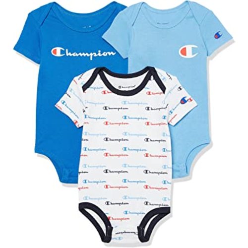 Champion baby girls Champion Unisex 3pk 5pk Short Sleeve Or Long Sleeve Infant Body Suit in Multiple Colors, Si and Toddler T Shirt Set, Shortsleeve3pk-blue 461, 0-6 Months US