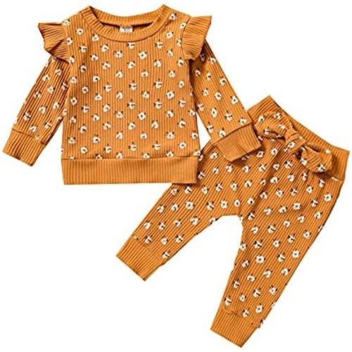 Toddler Baby Girl Fall Winter Clothes Newborn Infant Floral Pullover Sweatshirt T-Shirts+Pants 3PCS Outfits Set