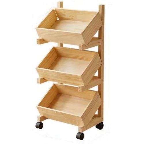 Wood Fruit Basket for Kitchen, Vegetable Bread Basket, Pantry Shelves, Can Organizer Rack, Wooden Storage Rack for Living Room(Natural,31.5in)