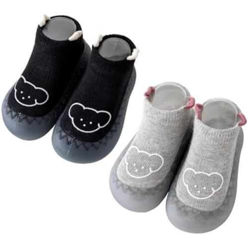 Toddler 2 Pairs Anti-Skid Socks Shoes Baby Boys Girls Rubber Sole Indoor First Walking Slippers