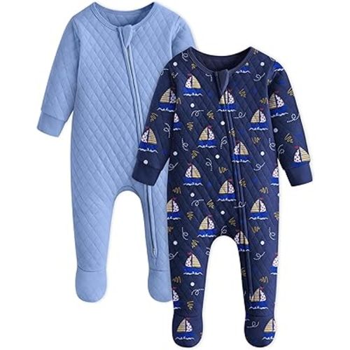 Yoofoss Baby Pajamas Organic Cotton Baby Winter Clothes Warm Newborn Sleepers for 0-3 3-6 6-9 Months, Quilted Footed Pjs