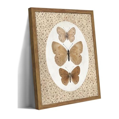 Framed Butterfly Canvas Wall Art, Vintage Butterfly Pictures Posters Wall Decor, Modern Farmhouse Decor, Rustic Retro Butterflies Paintings Prints for Bedroom Bathroom Shelf 8x10 inch