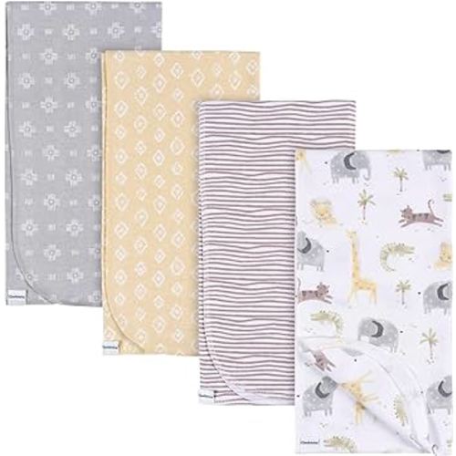Gerber Unisex Baby 100% Cotton Flannel Receiving Blankets 30x30 Inches (Pack of 4), Animals + Geos Neutral, One Size