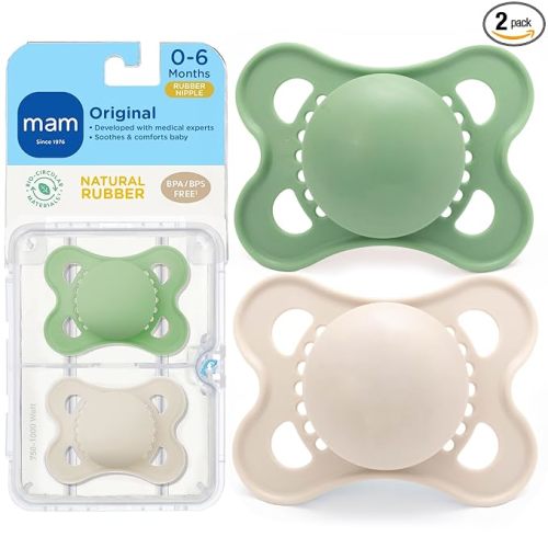 MAM Original Matte Baby Pacifier 0-6 Mths, Natural Latex Nipple, 2 Pk