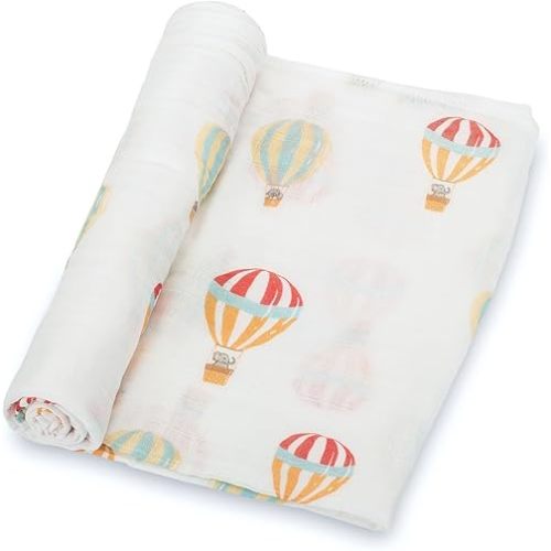 LollyBanks Baby Swaddle Blanket, 100% Cotton Muslin Blankets for Boys and Girls, 47 x 47 Inches Soft and Breathable Newborn Swaddle, Gentle Baby Wrap Swaddle, Registry (Hot Air Balloons Print)