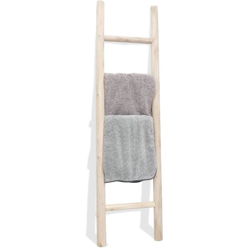 FUIN Fully Assembled 57in Wood Blanket Ladder Living Room Decorative Wall Leaning Farmhouse Quilt Display Holder Rustic Wooden Towel Rack for Bathroom, Unfinished