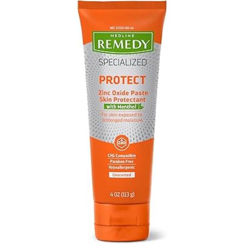 Medline Remedy Specialized Zinc Oxide Paste with Menthol (4 oz Tube), Unscented, Calamine, Incontinence Care, Diaper Rash, Wetness Protection, Hypoallergenic, Paraben Free, Adults, Soothing