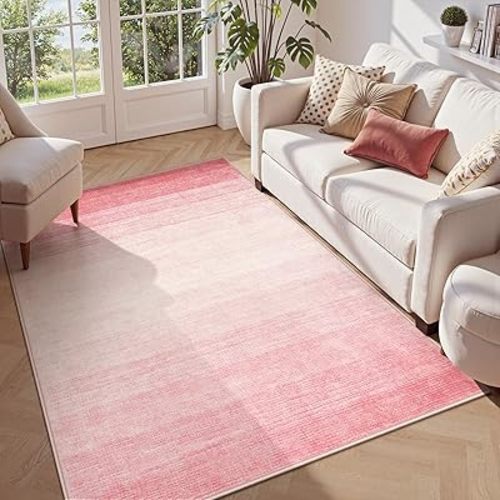 Wonnitar Pink Washable 4x6 Rug, Modern Ombre Rugs for Girls Bedroom, Soft Non-Slip Nursery Area Rug, Contemporary Non-Shed Kids Room Low Pile Throw Carpet for Dorm Playroom Living Room (Pink, 4'x6')