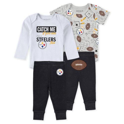 Infant & Newborn Pittsburgh Steelers WEAR by Erin Andrews Three-Piece Turn Me Around Bodysuits & Pant Set