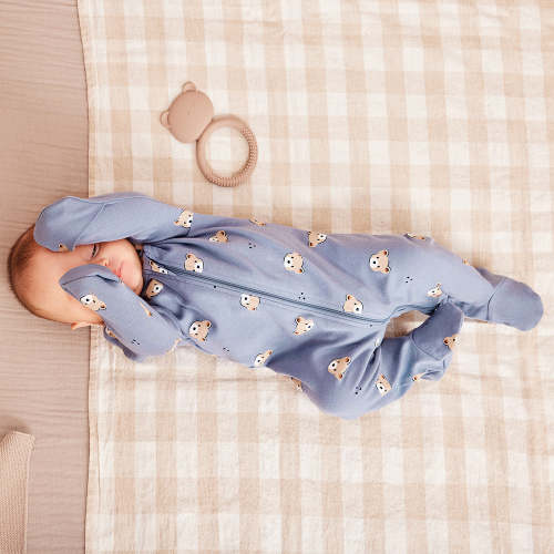 Baby Cub Print on Sky Blue Sleeper