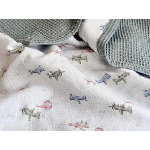 Waffle Baby Blanket– Organic Cotton Blanket with Name – Personalized Baby Gift – Plane Themed Newborn Blanket – Aircraft Themed Nursery