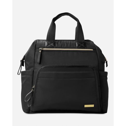 Skip Hop Diaper Bag Backpack: Mainframe Large Capacity Wide Open Structure with Changing Pad & Stroller Attachement, Black with Gold Trim