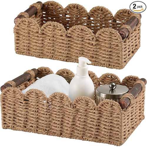 Storage Basket Wicker Baskets for Organizing Toilet Paper Storage Basket for Toilet Tank Top,Cream