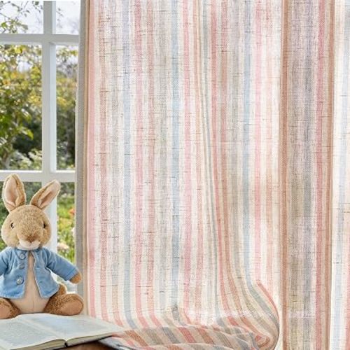 Vangao Linen Stripe Nursery Curtains for Kids Tickingstripe Light Filtering