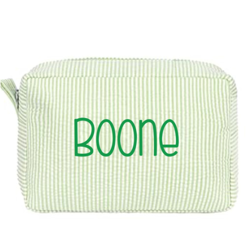 MT WORLD Personalized Makeup Bag Cute Cotton Cosmetic Bag for Women Seersucker Bridesmaid Travel Makeup Bag for Girls Aesthetic Toiletry Bag Organizer Storage Pouch (Green)