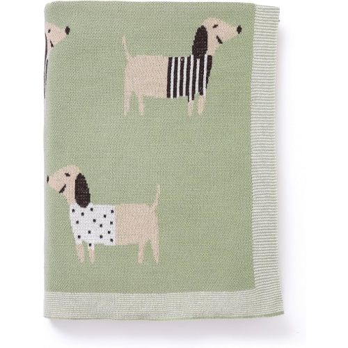 Baby Blanket 100% Cotton Soft Cooling Summer Receiving Swaddle Blanket for Boy Girl-Green Dachshund Puppy Dog 40x30in